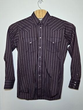 Mens Ruddock Shirts Western Pearl Snap Long Seeve Purpke Gray Pin Stripe Size M